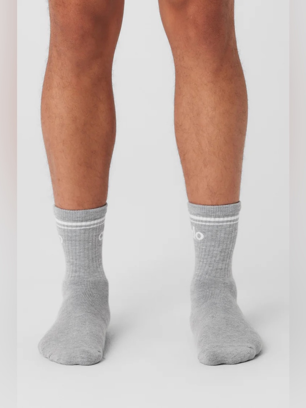 NWT Alo Yoga Unisex Half-Crew Throwback Sock Athletic Heather Grey/White - Picture 3 of 6